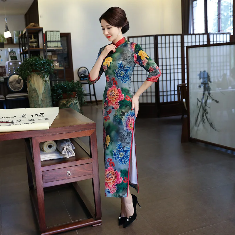 2018 зимнее шелковое традиционное китайское платье cheongsam китайские платья qipao