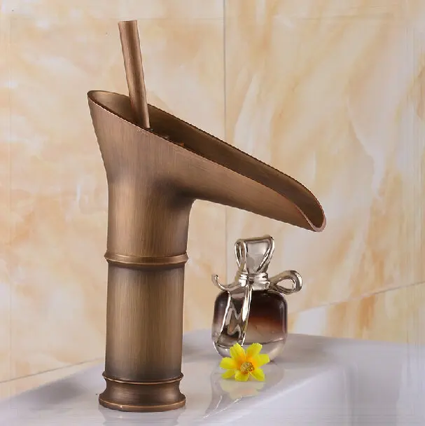 Antique Brass Centerest Bathroom Sink Faucet Waterfall Basin Mixer Tap bronze waterfall faucet | Строительство и ремонт