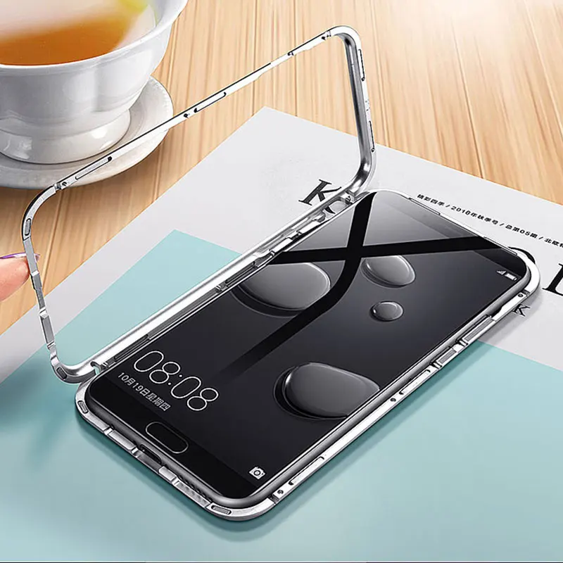 Магнитный чехол для huawei mate 9 10, задняя крышка из закаленного стекла для huawei mate 10 9 P20 Pro honor 10, магнитный металлический алюминиевый чехол