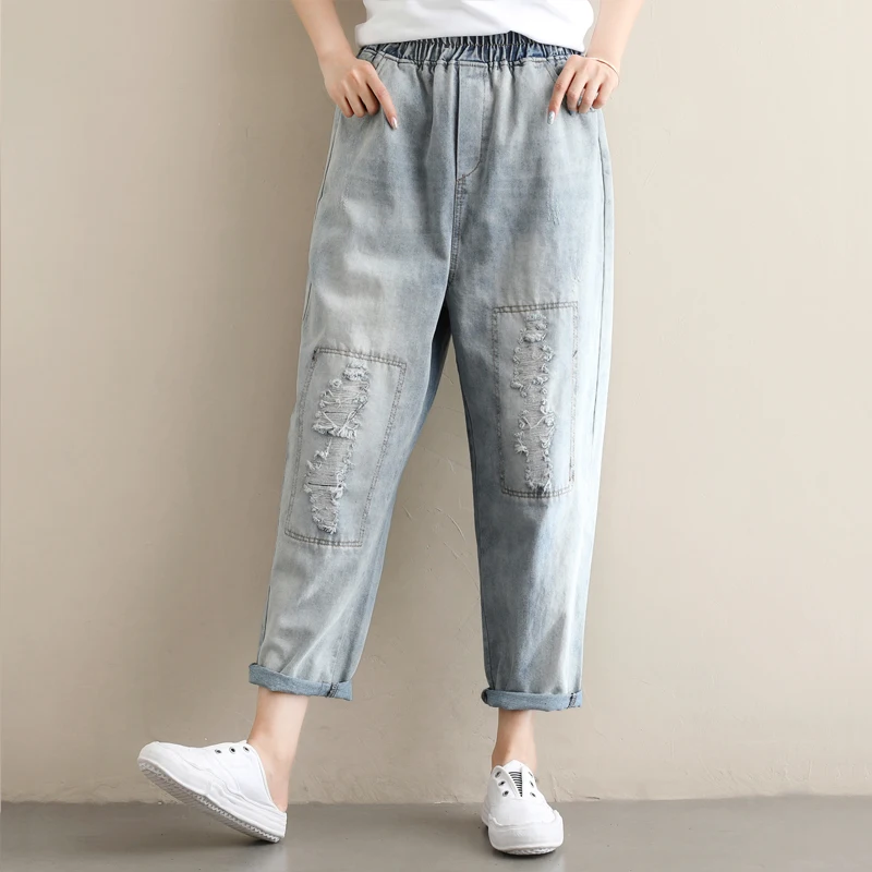 Светильник Синие рваные джинсы бойфренда для женщин лето 2019 эластичная талия