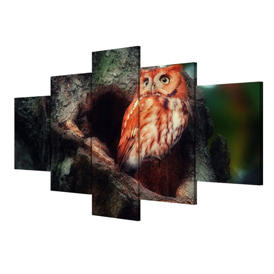 Плакат на холсте с HD печатью модульные настенные картины 5 панелей Красивая Сова