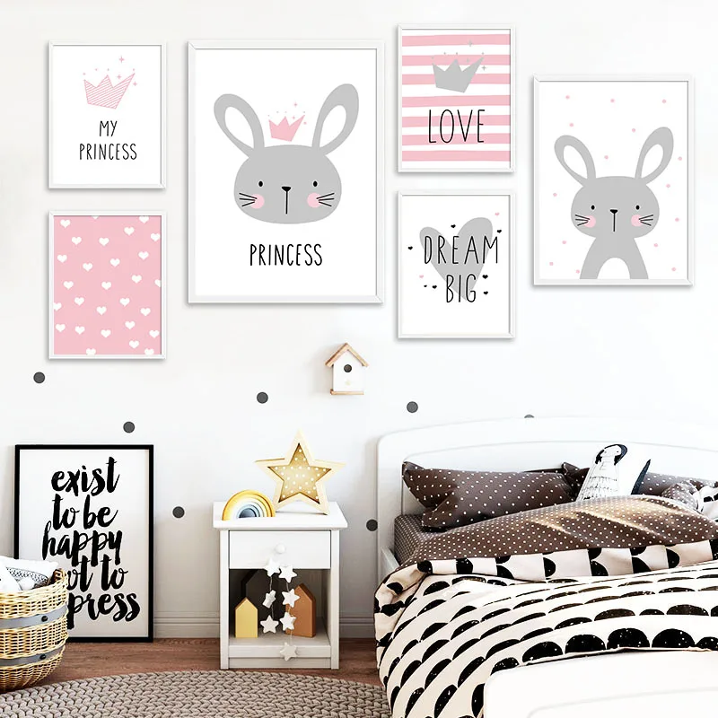

Lovely Nordic Love Crown Rabbit Canvas Painting Art Print Poster Picture Wall Baby Room Children Bedroom Home Decoration NoFrame