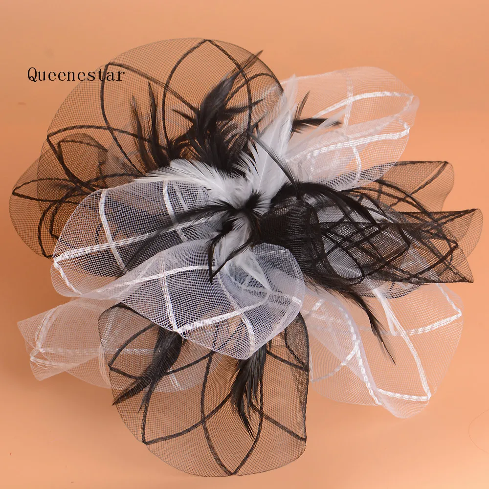 

Mixed Colors Vogue Wedding Fascinator And Hat Feather Mesh Headdress Women Bridal Hat Cocktail Gauze Feather Hair Accessories