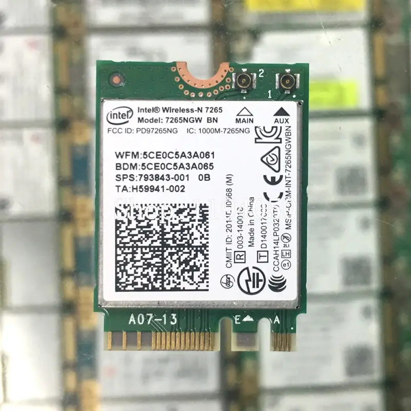 Intel Wireless N 7265 802.11N 2 4 ГГц Wi Fi + Bluetooth 0 NGFF Беспроводная LAN M.2 WiFi карта INTEL 7265BN