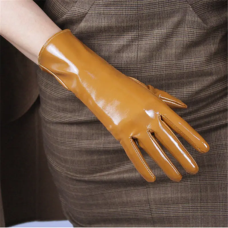 patent leather brown Женские лакированные перчатки из искусственной кожи средней и длинной секции 28 см. Яркие Кожаные перчатки для танцевальной вечеринки из искусственной кожи, женские перчатки PU28 - Цвет: patent leather brown