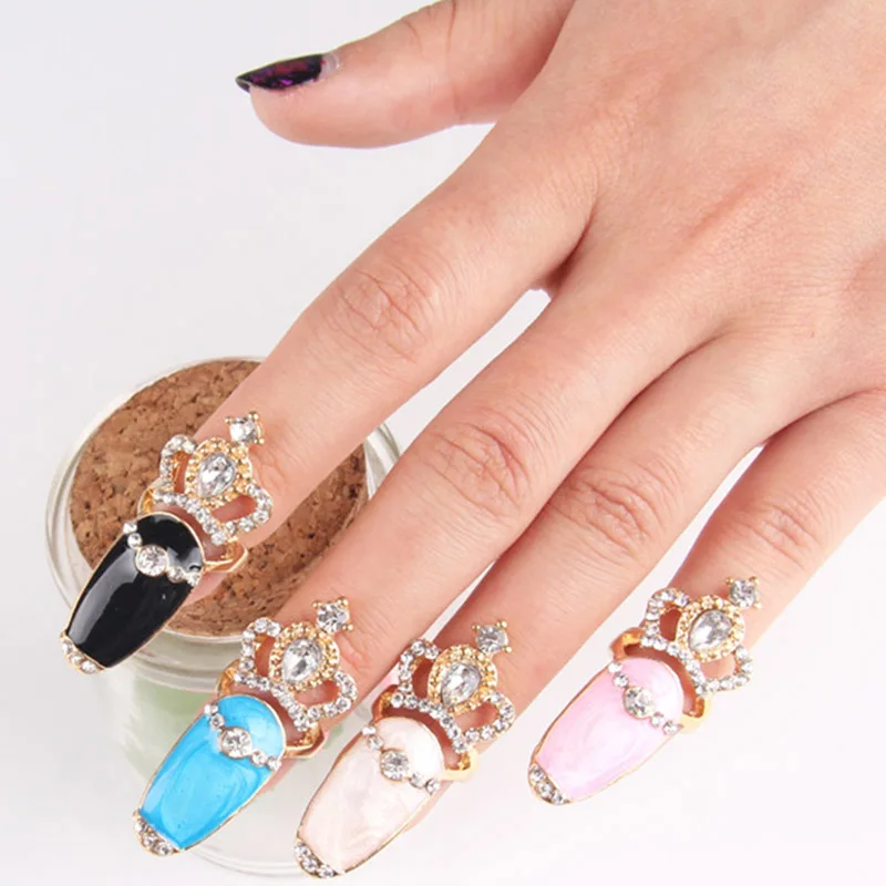 Хит продаж модные стразы корона для ногтей кольца женщин цветные керамические