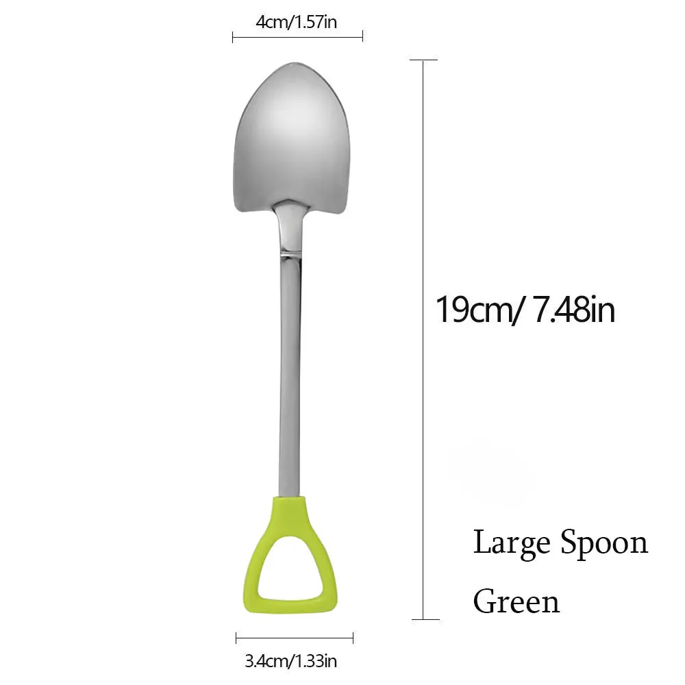 Green Large Spoon Новинка, 1 шт., ложка в форме лопатки из нержавеющей стали, вилка с длинной ручкой для кофе, мороженого, супа, детская ложка и вилка, ложка для мороженого - Цвет: Green Large Spoon