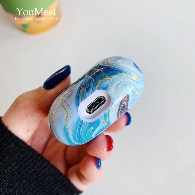 Модная масляная живопись летний синий мраморный чехол для наушников Apple Airpods