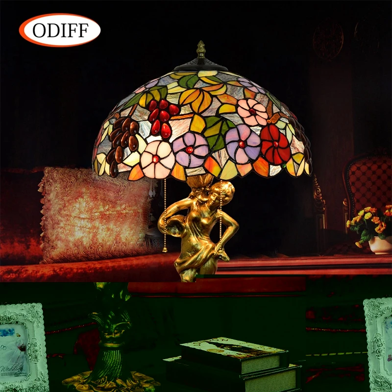 Eusolis 16 дюймовая витражная настольная лампа Lampe De Chevet Chambre Mosaic винтажная