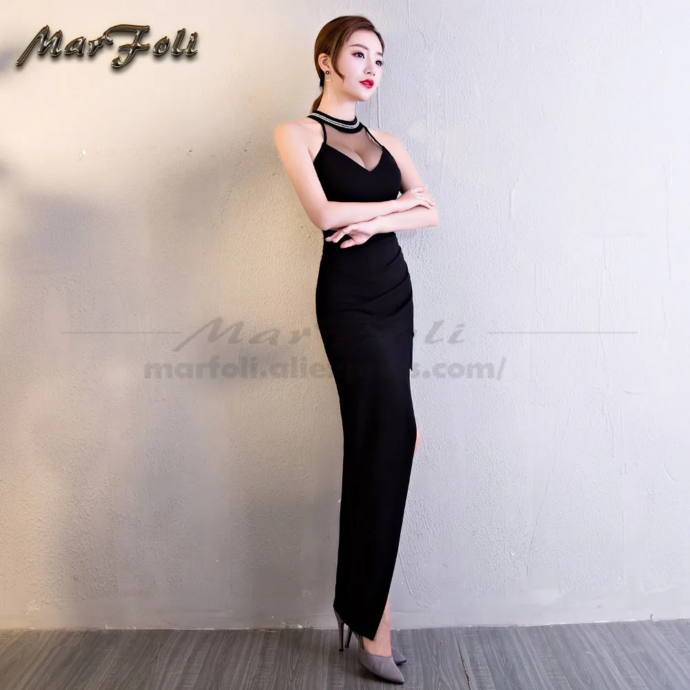 Черное новейшее платье для выпускного вечера с лямкой на шее из двух предметов de