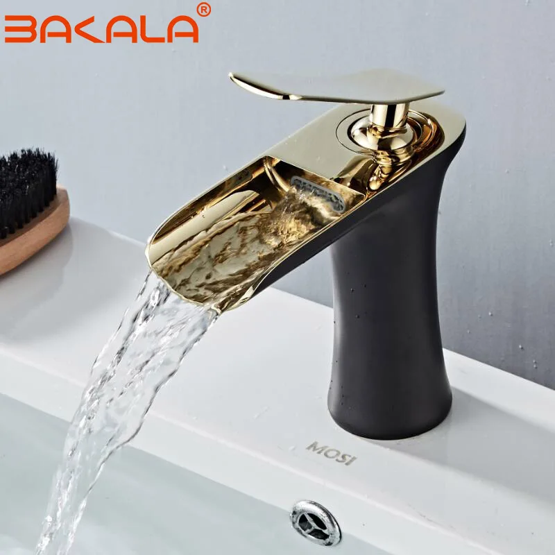 Черный золотой кран для раковины холодной и горячей воды ванной комнаты с одной
