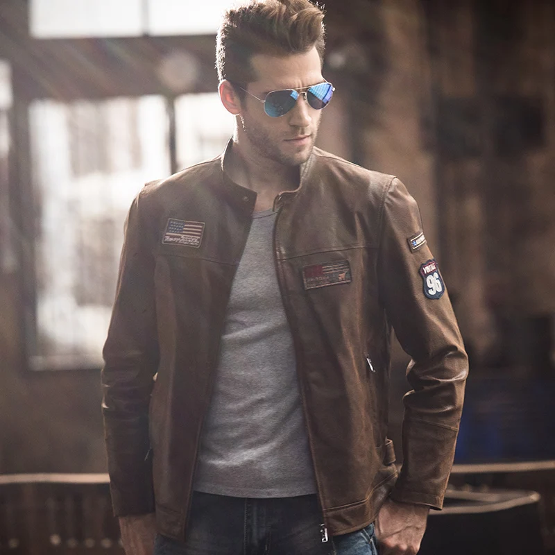 Мужская мотоциклетная куртка из свиной шкуры жакет натуральной кожи в стиле ВВС