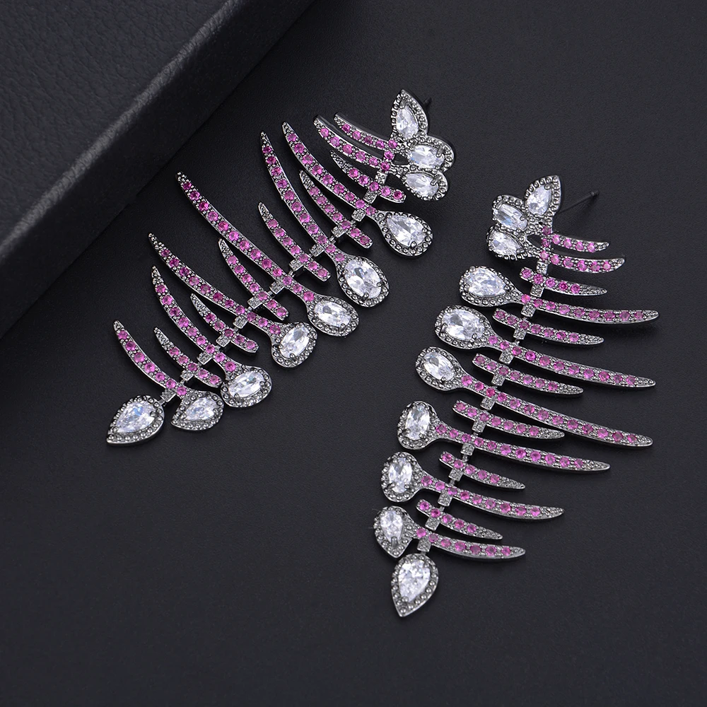 

67mm Unique Skeleton Bones Full Cubic Zirconia Drop Dangle Pierced Earrings For Women