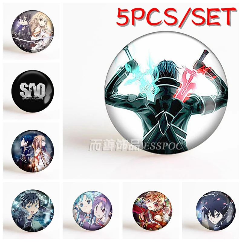 

5PCS/SET New Anime Sword Art Online Kazuto Asuna Pendant Glass Dome Making Keyring Jewelry Necklace Fashion Accessories Gift
