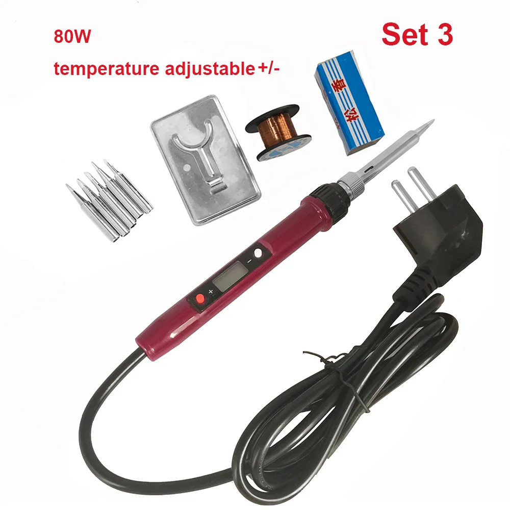 red with display set 60 Вт Электрический паяльник с регулируемой температурой 220 В 110 В сварочный паяльник паяльная станция паяльник аксессуары - Цвет: red with display set
