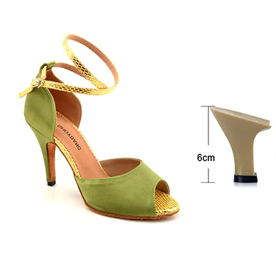 Light green 6cm SHOYDANC стиль светло-зеленый атласная Сальса Обувь для танцев 6-10 см танцевальные на каблуках Туфли для латинских танцев Женская Обувь для бальных танцев - Цвет: Light green 6cm