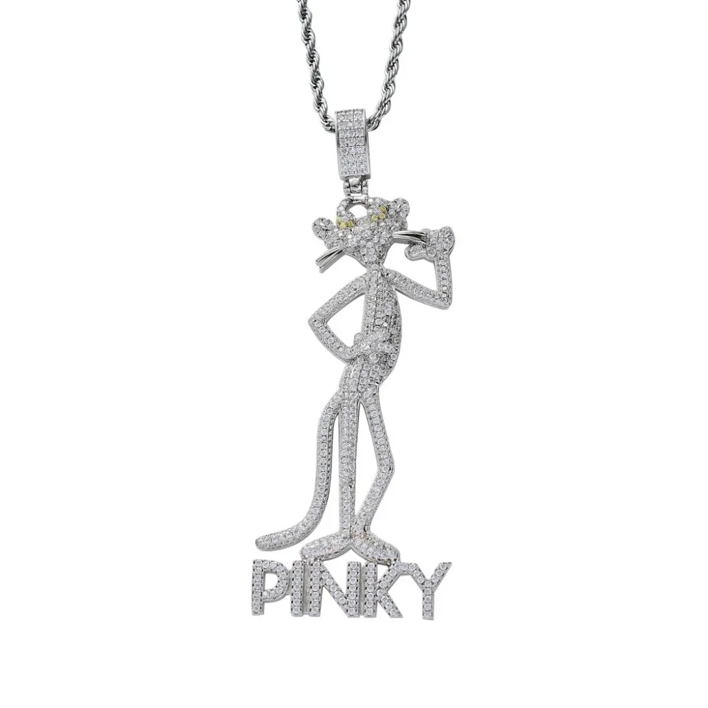 Микро проложили AAA кубического циркония Bling Iced Out Ankh крест Розовая пантера Подвески ожерелье для мужчин хип хоп рэппер ювелирные изделия серебро