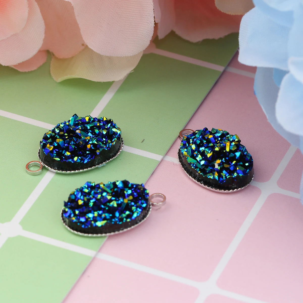 Кулон в виде эллипса из меди Druzy голубой цвет AB Матовый круглый кулон пластырей