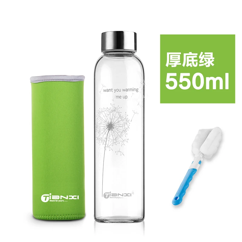 Tianxi Лидер продаж Стекло Спортивная бутылка для воды с защитной сумкой 280/360/550 мл пары на открытом воздухе велосипед бутылок высокого качества - Цвет: Зеленый