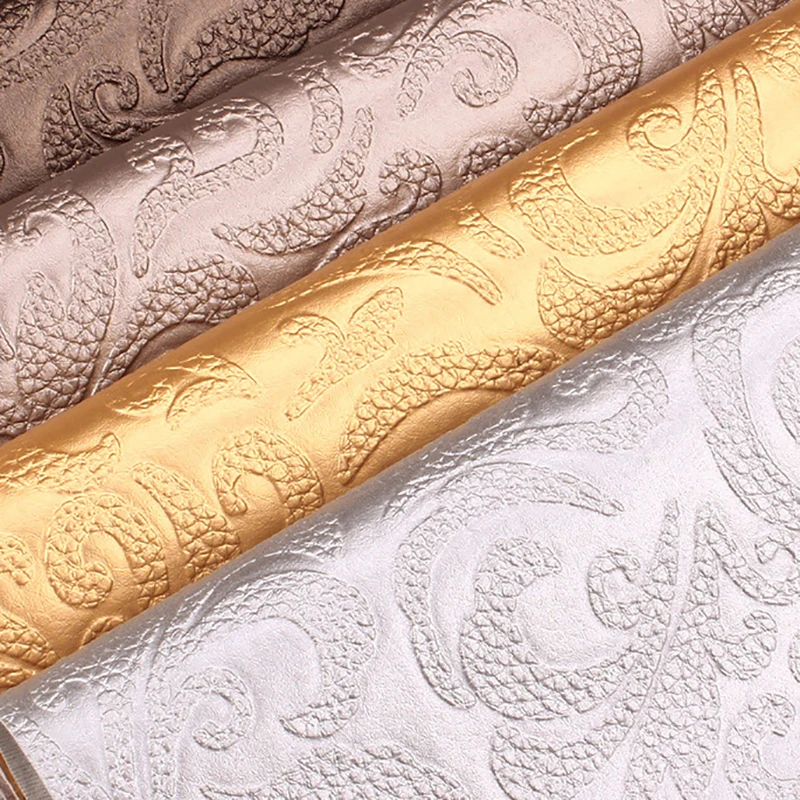 Lychee Life A4 Embossed Stripe Printed Faux Leather Fabric Floral Synthetic Leather DIY Sewing Material for Handbags