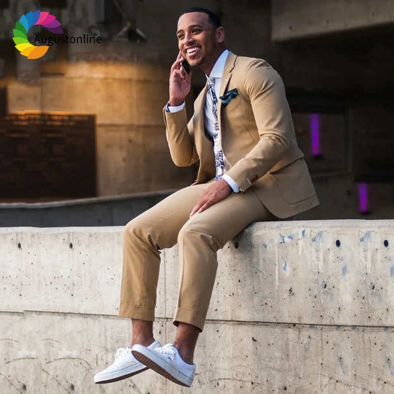 

Beige Slim Fit Men Suits Groom Wear Wedding Tuxedos terno 2 Pieces (Jacket+Pants) Costume Homme Bridegroom Blazer Prom Suits