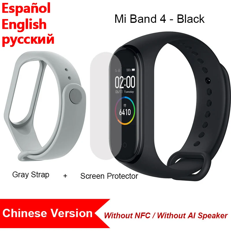 gray strap film CN Xiaomi Mi Band 4 Смарт-браслет Фитнес-сердечный ритм 135 мАч Цветной экран Bluetooth 5.0 Водонепроницаемый смарт-браслет Смарт-часы - Цвет: gray strap film CN