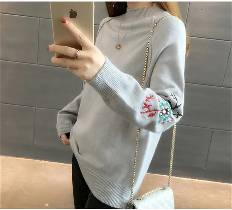New Fashion 2018 Women Autumn Winter Embroidery Cat Brand Sweater Pullovers Warm Knitted Sweaters Pullover Lady PZ384 | Женская одежда