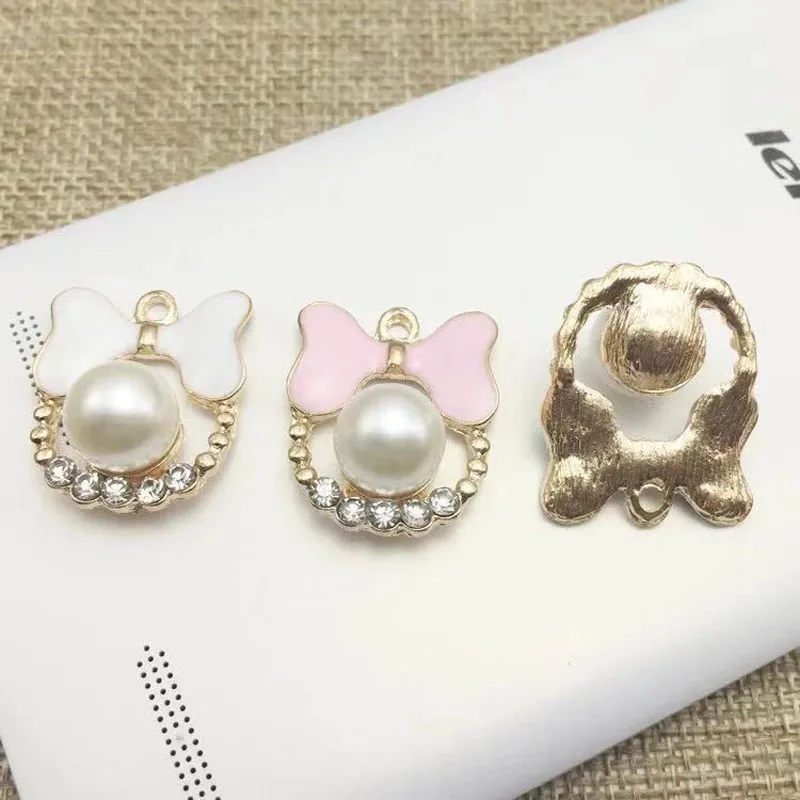 Drop Oil Charms 10pcs Bow Rhinestone Pearl Floating Enamel Alloy Pendant bracelet DIY Fashion Jewelry Accessories YZ326 | Украшения и