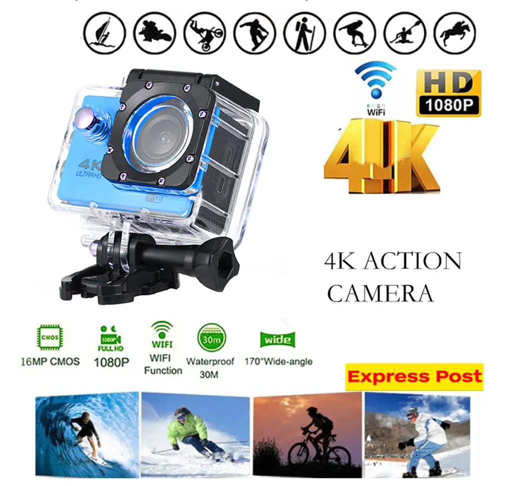 4K Экшн-камера 16MP Vision 3 Подводная Водонепроницаемая камера широкий угол WiFi Спортивная камера с монтажным аксессуаром комплект