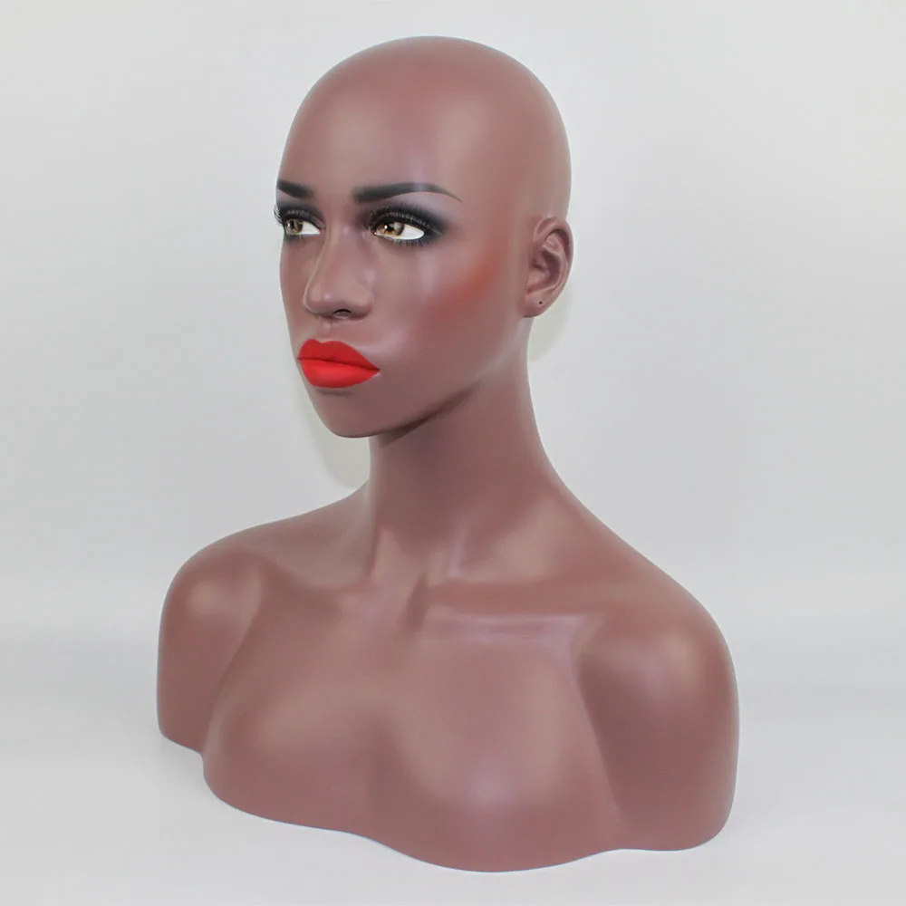 Manequim feminino africano realista, busto de cabeça