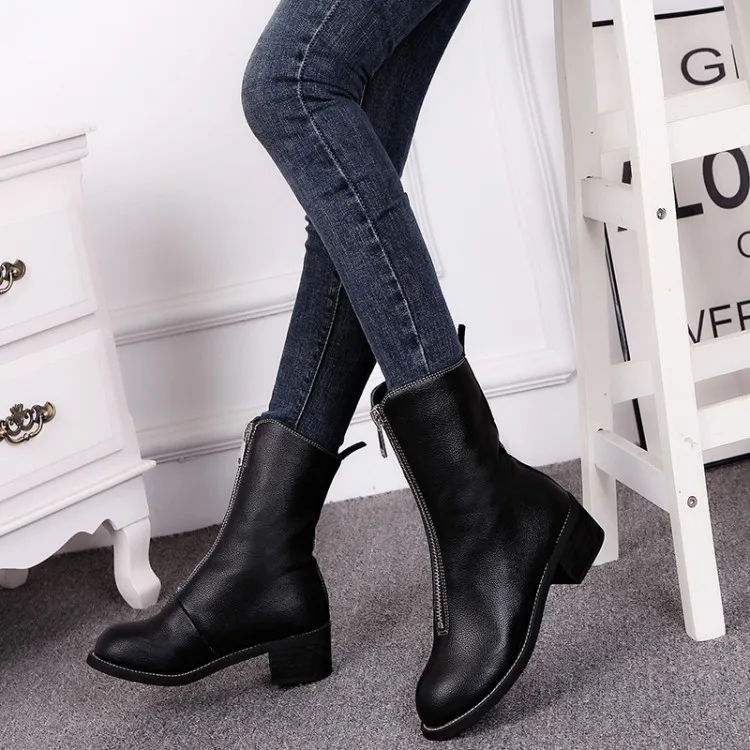 Botas mujer коллекция 2018 года женские теплые плюшевые ботильоны с круглым носком
