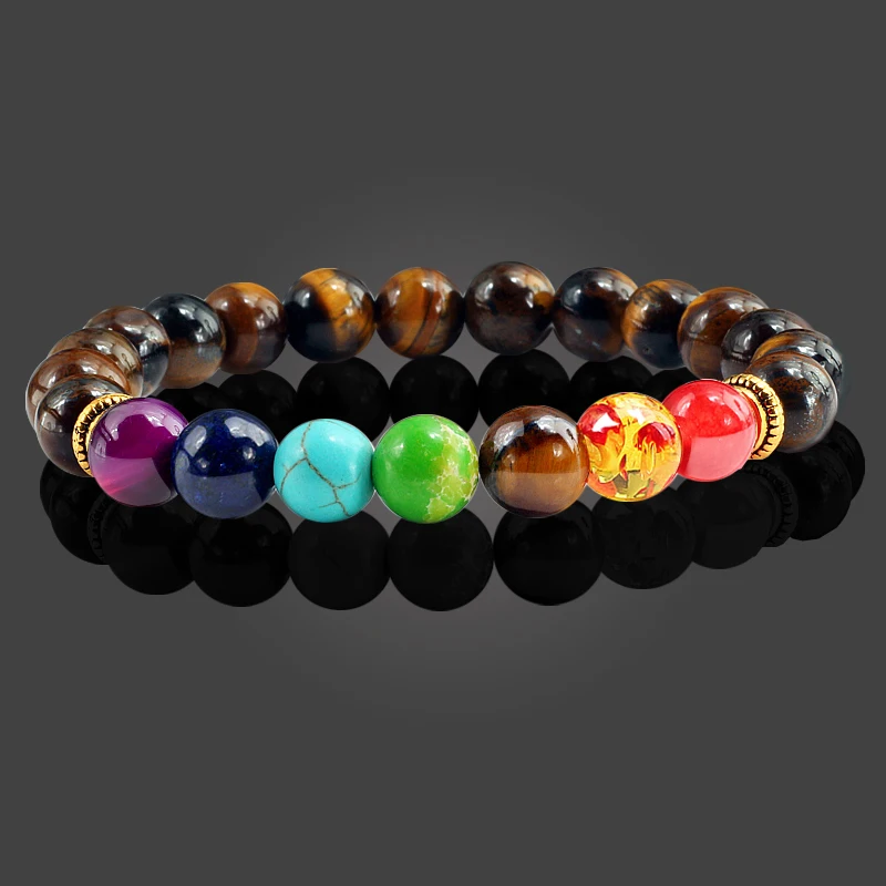 Tiger Eye Stone эластичные веревки браслеты для женщин и мужчин Спорт Йога ручной цепи 7 Чакра Ручной работы Бусины аксессуары браслеты