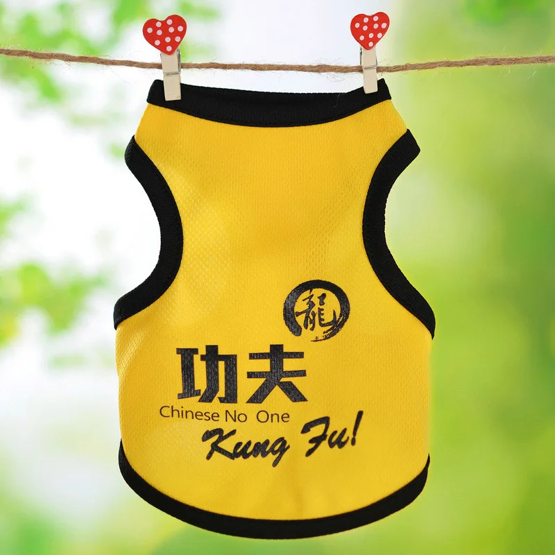 kung Fu Лето домашнее животное собачья жилетка, одежда из сетчатой ткани Щенок Кот Костюмы для маленьких собак для чихуахуа, йоркширского терьера Рубашки Дешевые Рубашка с рисунком «Собаки» костюм товары для домашних животных - Цвет: kung Fu
