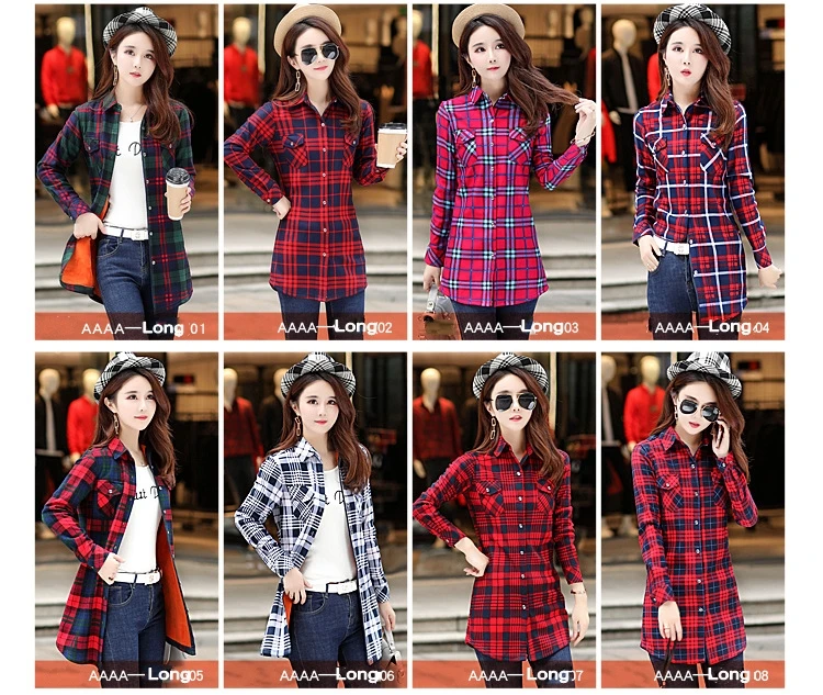 Женские осенние зимние теплые блузки, Топы Blusa Camisa Femininas, хлопковая рубашка в клетку с длинным рукавом из плотного бархата, Длинные фланелевые рубашки