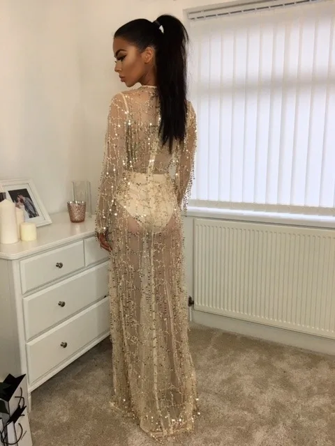 2018 Sexy Women Sequin Glitter See Through Mesh Party Club Evening Special Occasion Bodycon Dress Deep V Neck Long | Женская одежда