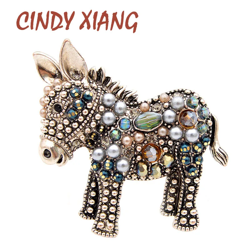 

CINDY XIANG New Arrival Cute Beads Donkey Brooches for Women Fashion Animal Pins Elegant Coat Accessories High Quality Gift