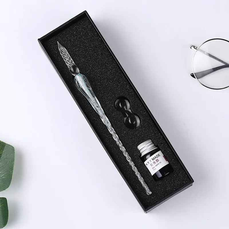 Vintage Crystal Glass Dip Pen Set Non-carbon Gold Ink Fountain Signature Calligraphy Pen Writing Tools Stationery Gift - Цвет: Small set design  5