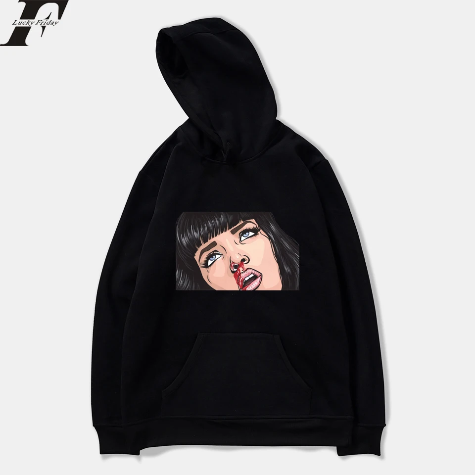 

LUCKYFRIDAYF 2018 Mia Wallace Pulp Fiction Spring Mens Sweatshirts Hoodie O-Neck Harajuku Casual Hoodie Men/Women Print Clothes