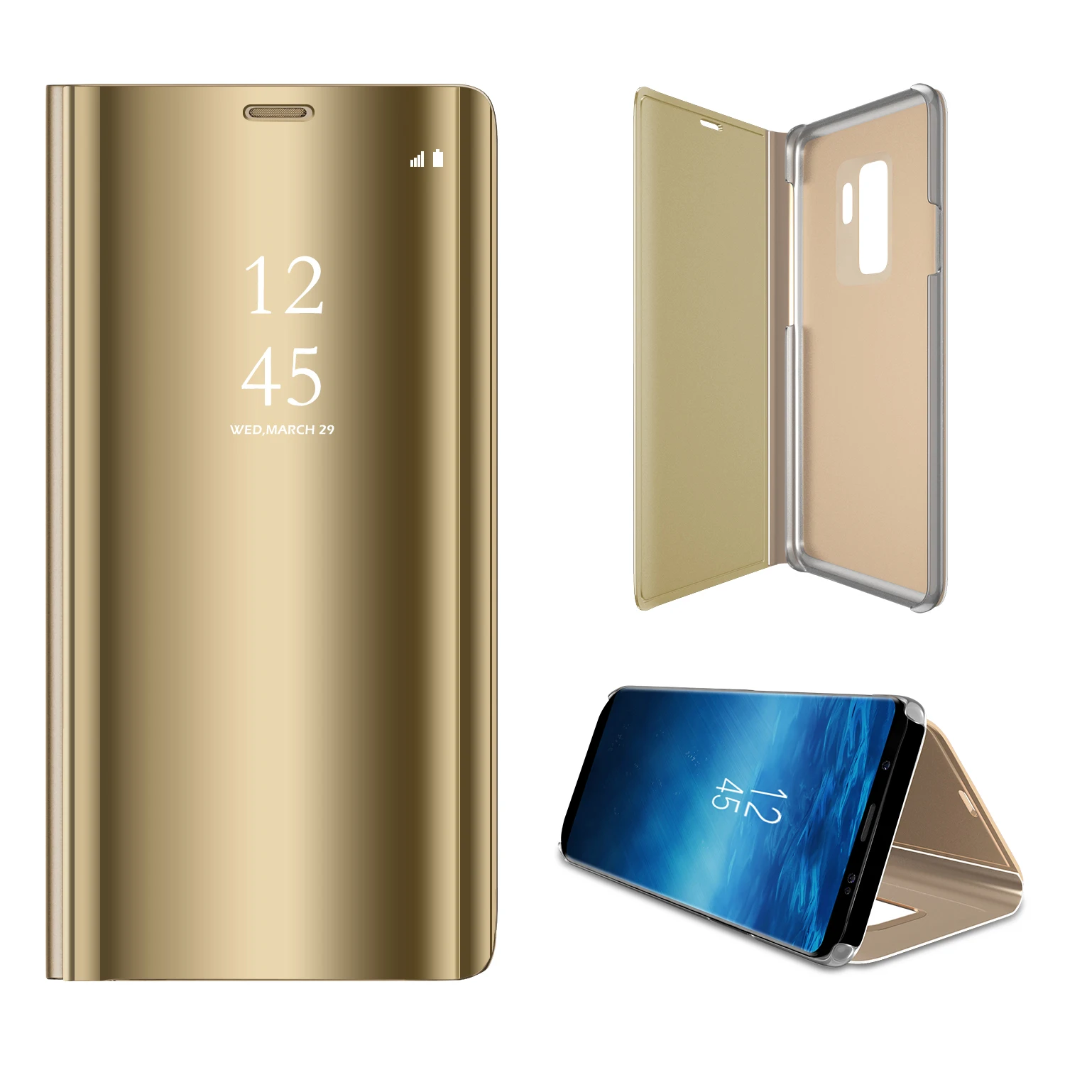 Модный кожаный зеркальный умный флип чехол для Samsung Galaxy J3 J5 J7 A5 2016 2017 J730FM A6 A8 Plus S6 S7