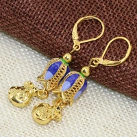 new design fashion gold color carved cloisonne enamel drop dangle earrings for women long drop elegant new jewelry b2583