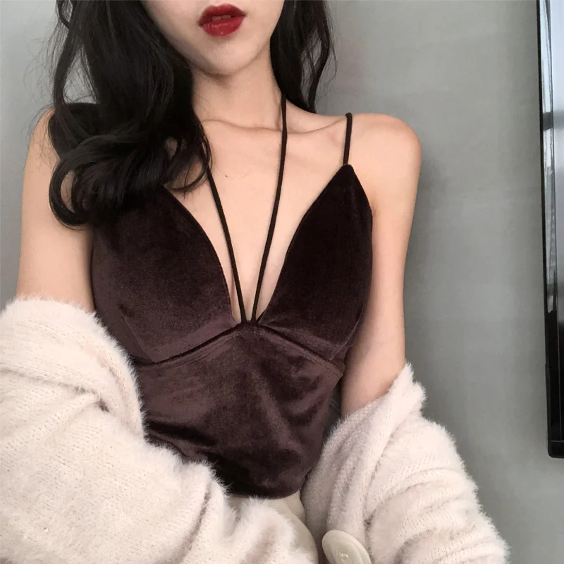 

Women Sexy Deep V-Neck Cropped Camisole Tops Female Bodycon Tanks Crop Top Sleeveless Basic T shirts With Pad DX9105