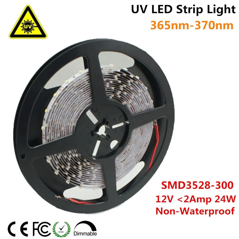 Ультрафиолетовая Светодиодная лента 365nm 370nm 16.4FT 24W 5M 12V SMD3528 300LEDs UV