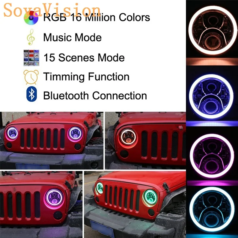 Для Jeep Wrangler Hummer H1 H2 7 дюймовый светодиодный фары 60 Вт с разноцветными RGB Halo угол