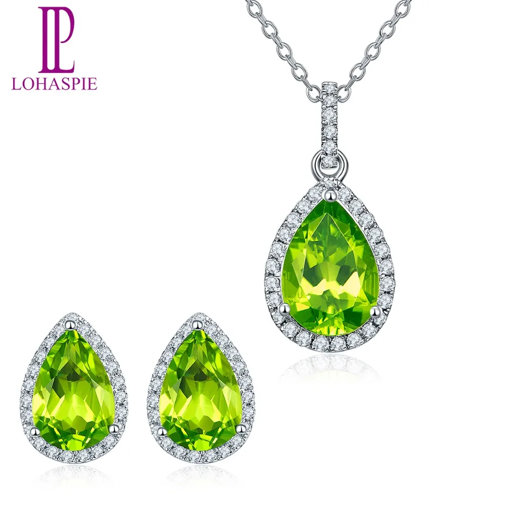 Lohaspie однотонные серьги-гвоздики и подвески из белого золота 14 к с натуральным