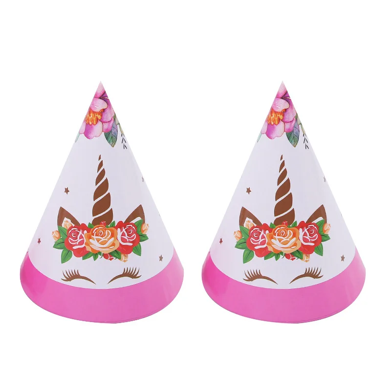 hat 6pcs Единорог День рождения украшения Дети розовый Радуга баннер Единорог тарелка воздушные шары салфетка обертка девочка с днем рождения Декор - Цвет: hat 6pcs