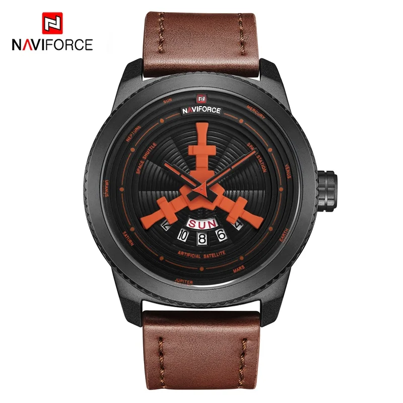 NAVIFORCE Креативные мужские часы Модные Спортивные кварцевые наручные часы мужские кожаные повседневные водонепроницаемые армейские часы мужские часы - Цвет: Brown Orange