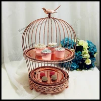 1 pcs european rose gold double creative bird cage snack stand multi layer dessert frame wedding west point cake plate