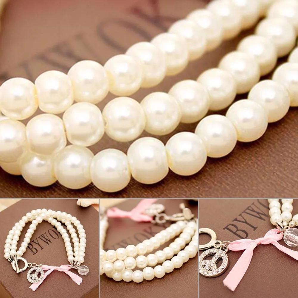 Simulate Pearl Bracelet Women Elastic Rope Charm Bracelets Bangles Girls Fashion Jewelry Pulseras Mujer Perlas | Украшения и