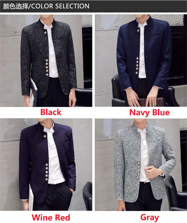 

Loldeal 2018 Male Autumn Spring Mandarin Collar Single Breasted Suit Fashion Suits Chinese style Blazers Brand Casual Suit