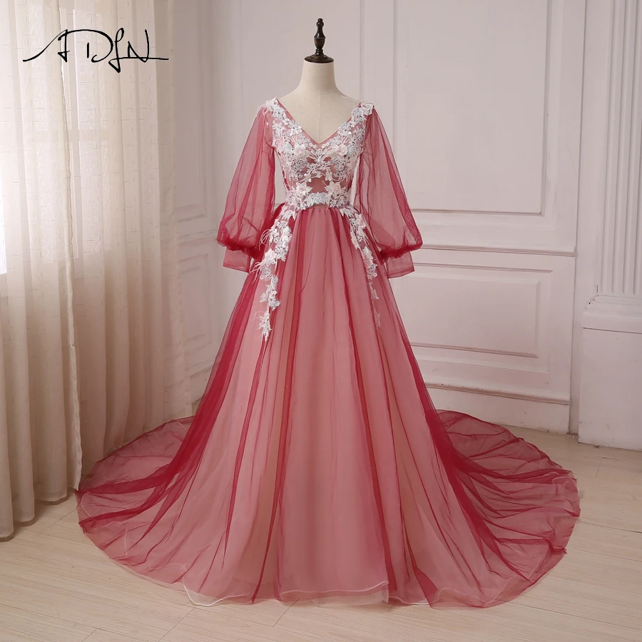ADLN Лидер продаж вечерние платья с длинными рукавами со шлейфом из тюля